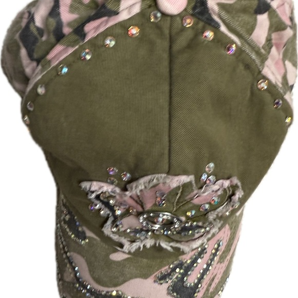 Embellished Rhinestone Bling Camouflage Cap, OSFA, Velcro back, preowned - Picture 3 of 9